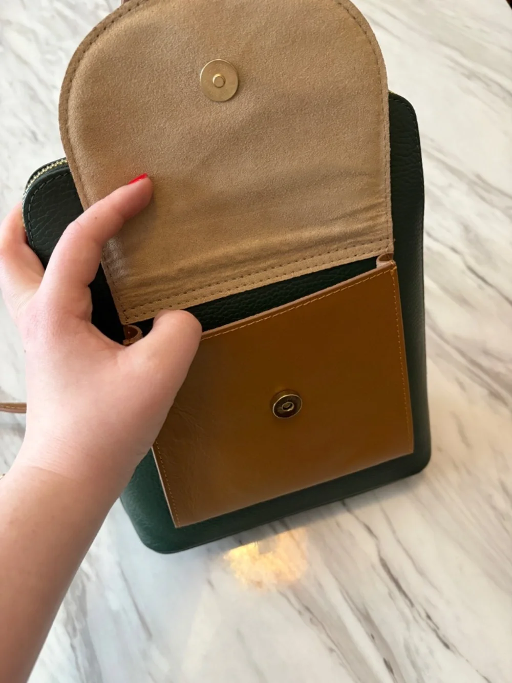 Divina Firenze Genuine Leather Backpack Forest Green and Cognac